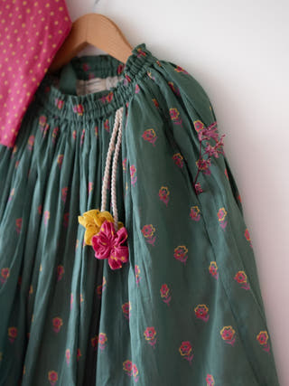 Kopal Magenta Polka Blouse & Green Floral Booti Lehenga Set