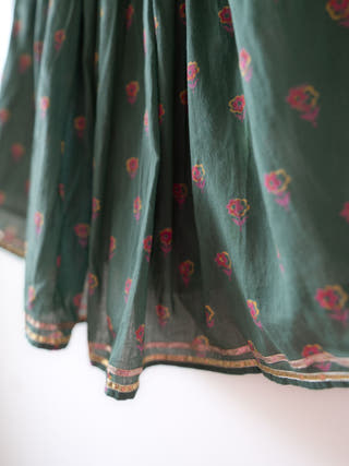 Kopal Magenta Polka Blouse & Green Floral Booti Lehenga Set