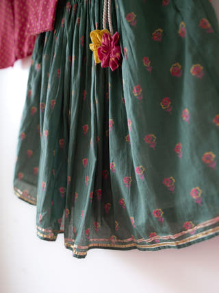 Kopal Magenta Polka Blouse & Green Floral Booti Lehenga Set