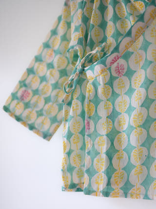 Rasa Green Monstera Print Infant Angrakha Kurta