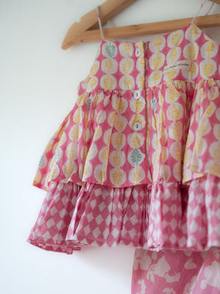 Leela Flared Top With Pink Floral Cowl Dhoti Pants Co-Ord Set