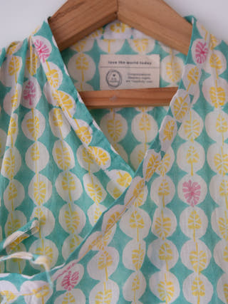 Rasa Green Monstera Print Infant Angrakha Kurta