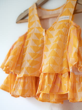 Chandan Mustard Yellow Ruffle Top & Off-White Palazzo Set