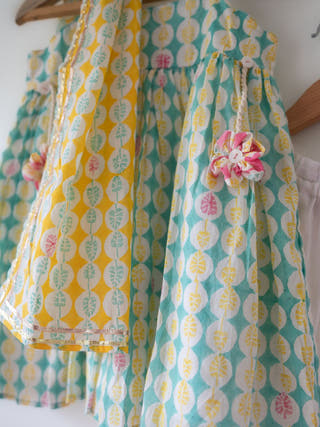 Rasa Green Monstera Print Kurta With White Cowl Dhoti Pants Set With Dupatta