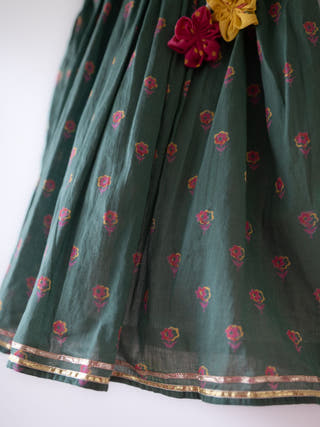 Kopal Magenta Polka Blouse & Green Floral Booti Lehenga Set