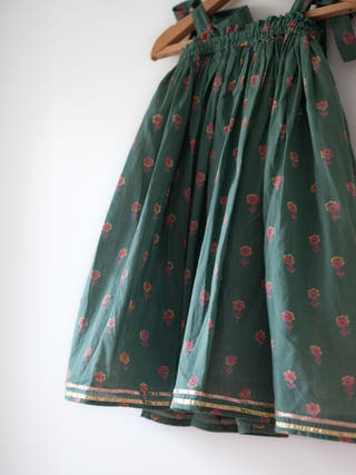 Kopal Magenta Polka Blouse & Green Floral Booti Lehenga Set
