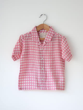 Boogie Pink White Rhombus Short Sleeve Shirt