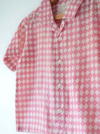Boogie Pink White Rhombus Short Sleeve Shirt