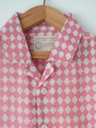 Boogie Pink White Rhombus Short Sleeve Shirt