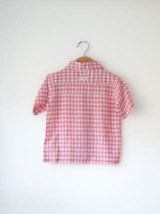 Boogie Pink White Rhombus Short Sleeve Shirt