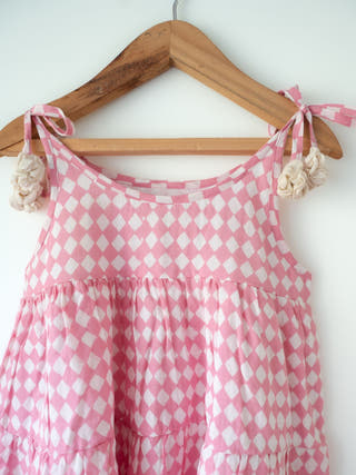 Leela Pink Rhombus Infant Tiered Frock