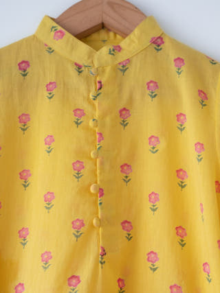 Meera Yellow Flower Booti Cotton Kurta