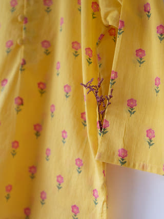 Meera Yellow Flower Booti Cotton Kurta