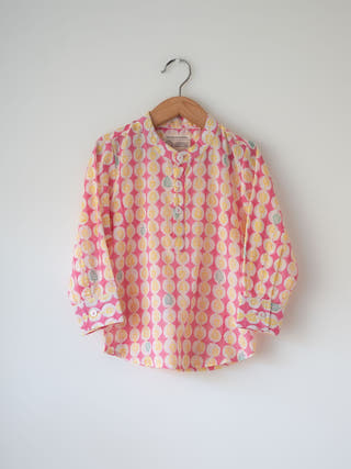 Leela Pink White Monstera Print Full Sleeve Shirt Kurta