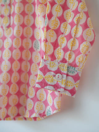 Leela Pink White Monstera Print Full Sleeve Shirt Kurta