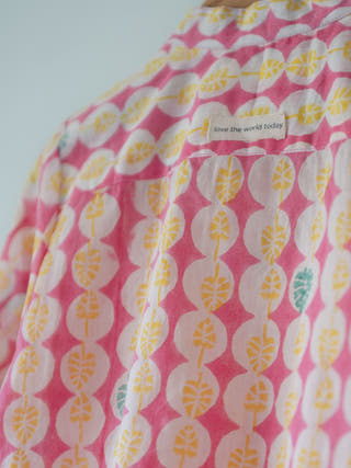 Leela Pink White Monstera Print Full Sleeve Shirt Kurta