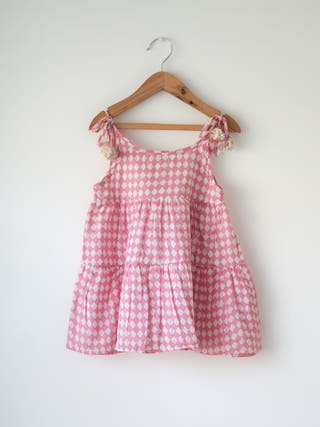 Leela Pink Rhombus Infant Tiered Frock