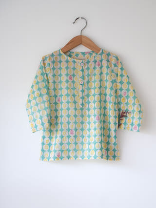 Rasa Green Monstera Print Full Sleeve Cotton Kurta
