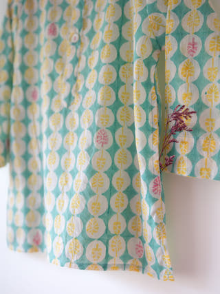 Rasa Green Monstera Print Full Sleeve Cotton Kurta