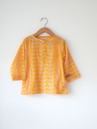 Chandan Mustard Yellow Chevron Cotton Kurta