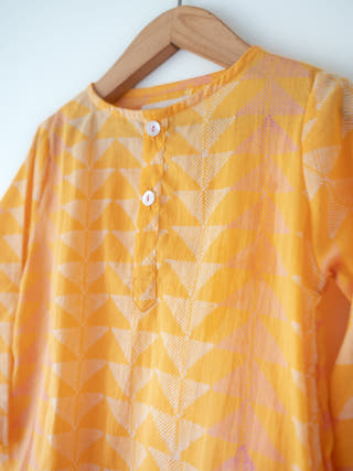 Chandan Mustard Yellow Chevron Cotton Kurta