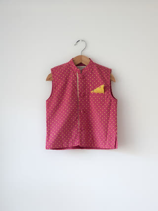 Kumkum Magenta Polka Cotton Bandi Jacket