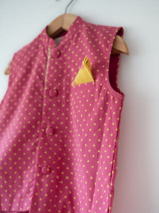 Kumkum Magenta Polka Cotton Bandi Jacket