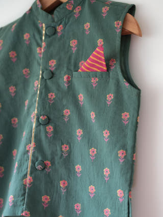 Kopal Green Floral Booti Cotton Bandi Jacket