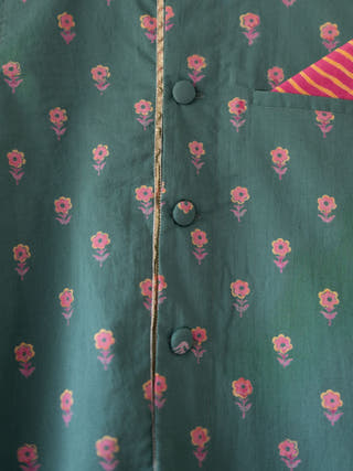 Kopal Green Floral Booti Cotton Bandi Jacket