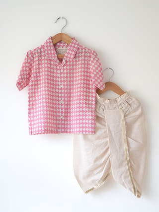 Boogie Pink White Rhombus Short Sleeve Shirt