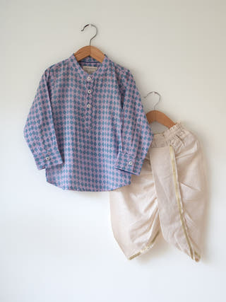 Saaz Purple Rhombus Full Sleeve Shirt Kurta