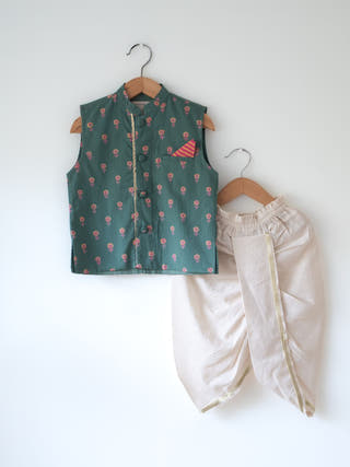 Kopal Green Floral Booti Cotton Bandi Jacket