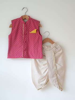 Kumkum Magenta Polka Cotton Bandi Jacket