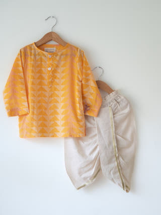 Chandan Mustard Yellow Chevron Cotton Kurta