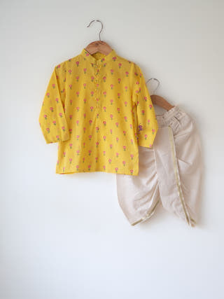 Meera Yellow Flower Booti Cotton Kurta