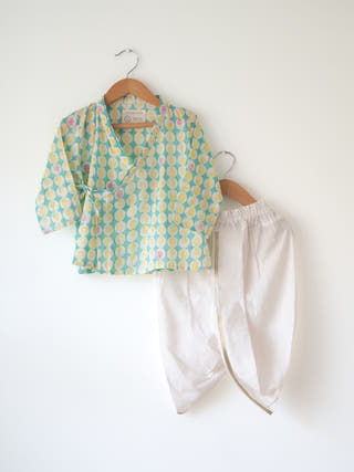 Rasa Green Monstera Print Infant Angrakha Kurta