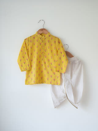 Meera Yellow Flower Booti Cotton Kurta