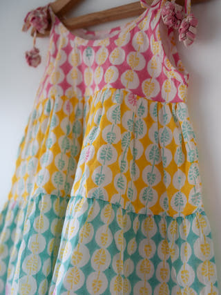 Rasa Green Monstera Print Infant Tiered Frock