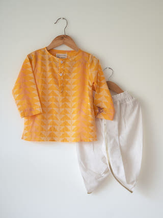 Chandan Mustard Yellow Chevron Cotton Kurta