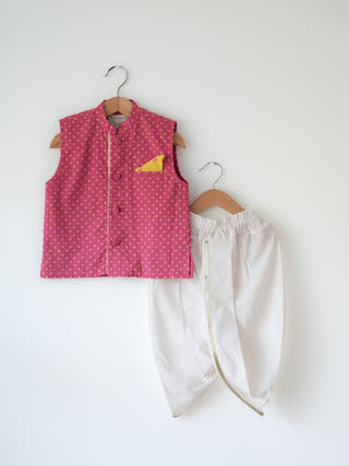 Kumkum Magenta Polka Cotton Bandi Jacket