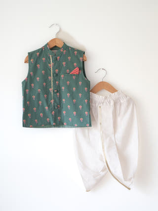 Kopal Green Floral Booti Cotton Bandi Jacket