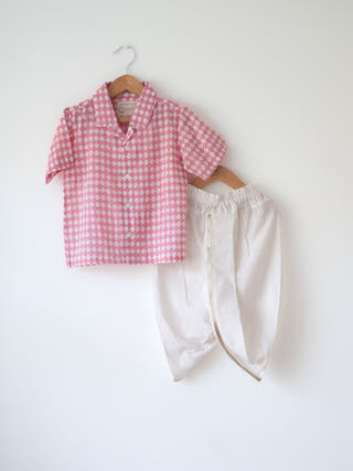 Boogie Pink White Rhombus Short Sleeve Shirt