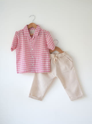 Boogie Pink White Rhombus Short Sleeve Shirt