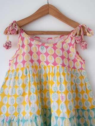Rasa Green Monstera Print Infant Tiered Frock