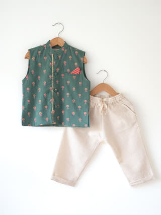 Kopal Green Floral Booti Cotton Bandi Jacket