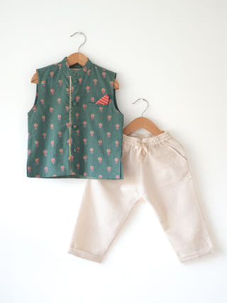 Kopal Green Floral Booti Cotton Bandi Jacket