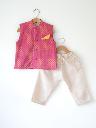 Kumkum Magenta Polka Cotton Bandi Jacket