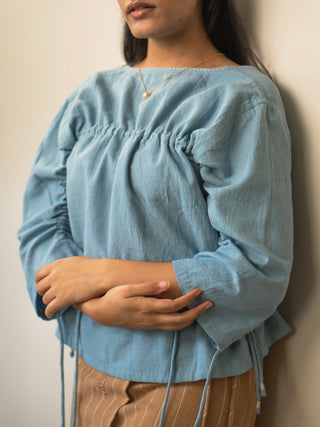 Materiality Reversible Ruched Blouse Blue Lafaani