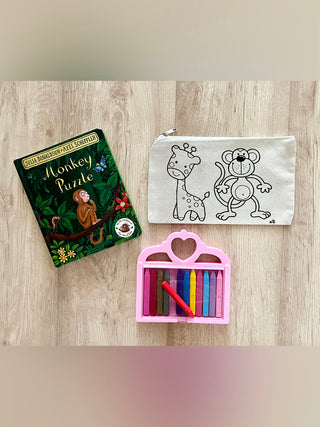 DIY Colouring Monkey and Giraffe Pouch Little Canvas