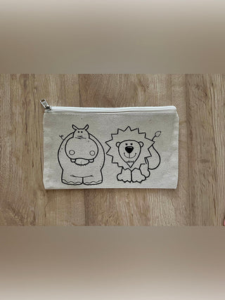 DIY Colouring Lion and Hippo Pouch Little Canvas